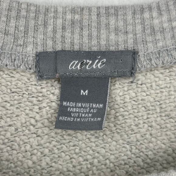 Aerie Crew Neck Sweatshirt Raglan Sleeve Mixed Media Gray Women's Size M - Picture 3 of 13